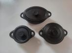 Gietijzeren TGFF Pannetjes Set - 3 stuks, Gietijzer, Ophalen of Verzenden, Zo goed als nieuw, Keramische plaat