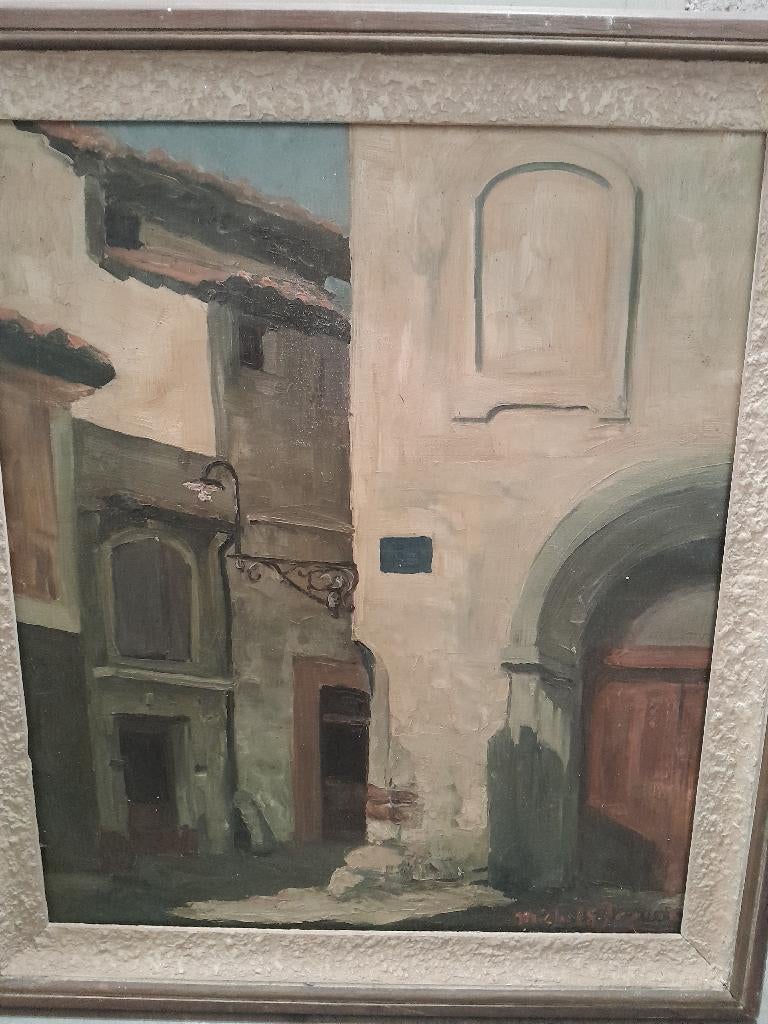 Schilderij straat in Zuid Frankrijk - ecole Francaise, Antiek en Kunst, Kunst | Schilderijen | Klassiek, Ophalen of Verzenden