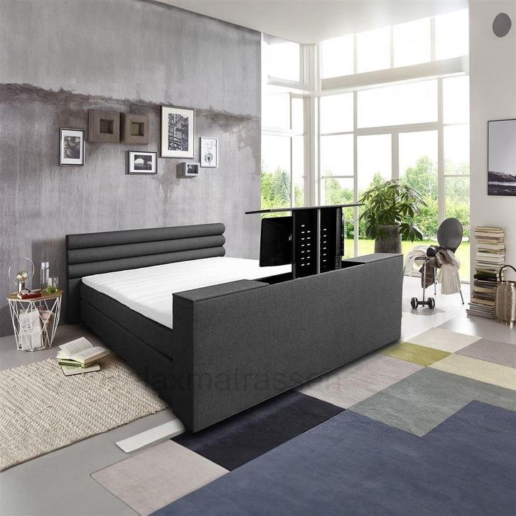 setBoxspring Viesta met TV Lift Voetboord set, Huis en Inrichting, Slaapkamer | Boxsprings, Nieuw, Tweepersoons, Grijs, Ophalen of Verzenden