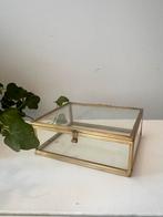 Bewaardoosje sieradendoosje glas met messing randwerk, Ophalen of Verzenden