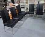 7 zwarte kunstleren eetkamerstoelen, Huis en Inrichting, Stoelen, Ophalen, Gebruikt, Zwart, Metaal