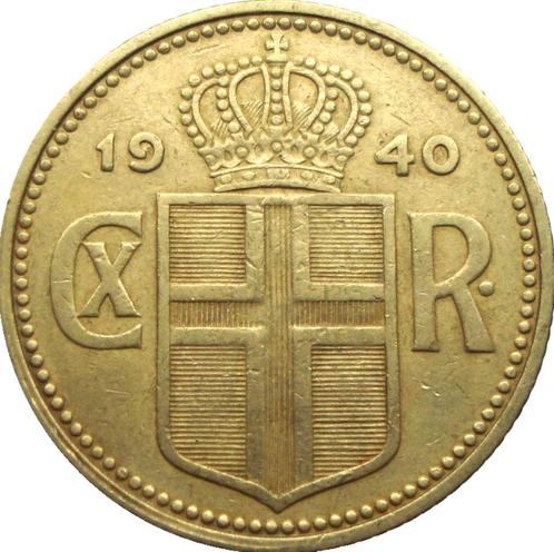 IJsland 1 krona 1940 (zonder muntteken), Postzegels en Munten, Munten | Europa | Niet-Euromunten, Losse munt, Overige landen, Ophalen of Verzenden