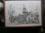 Schiedam, Vellevest, Grijstinten aquarel in lijstje, Antiek en Kunst, Ophalen