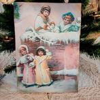 🌲Victoriaanse kerst afbeelding kindjes met sneeuwballen 🌲, Verzenden