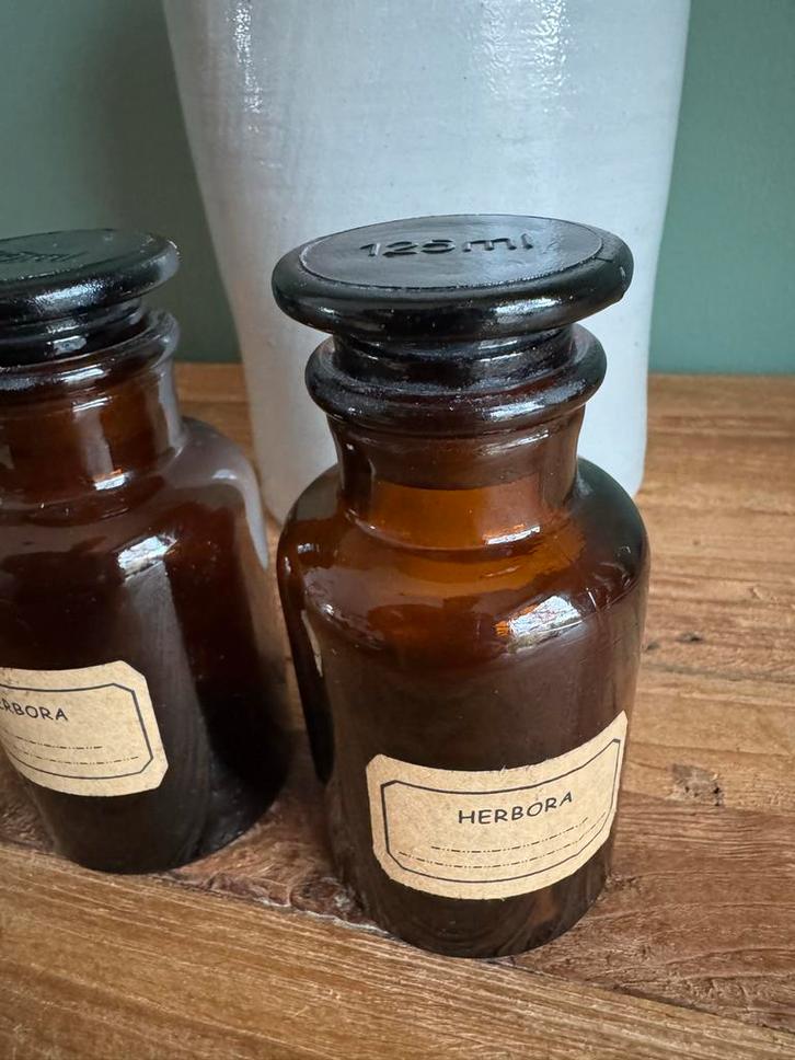 2x Medicijnflesjes met glazen dop - 125 ML, Antiek en Kunst, Curiosa en Brocante, Ophalen of Verzenden