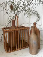 Brocante oud Frans rieten flessen mandje, Antiek en Kunst, Ophalen of Verzenden