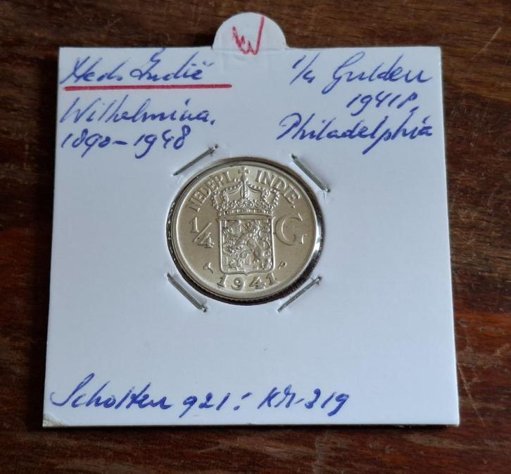 1/4gulden Nederlands-Indië 1941 (Philadelphia) FDC, Postzegels en Munten, Munten | Nederland, Losse munt, 25 cent, Koningin Wilhelmina