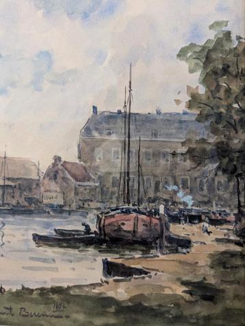 Aquarel Haven door Clement Bezemer beschikbaar voor biedingen