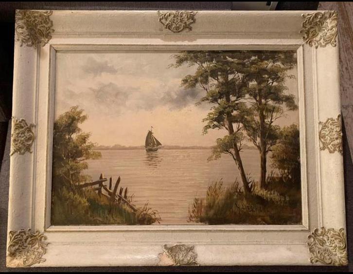 Schilderij H Hermans Olieverf Doek zomers plasgezicht, Antiek en Kunst, Kunst | Schilderijen | Klassiek, Ophalen