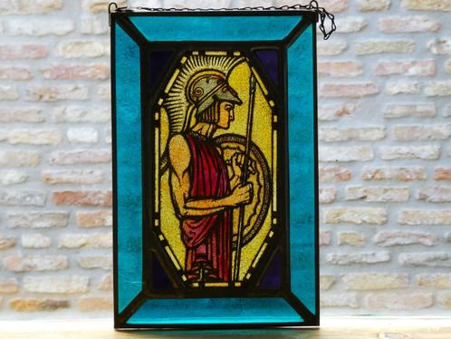 Glas in lood raam met een ridder raamhanger gebrandschilderd, Antiek en Kunst, Antiek | Glas en Kristal, Ophalen of Verzenden