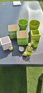 Leuke set groene bloempotten 6 stuks, Gebruikt, Vierkant, Binnen, Ophalen of Verzenden