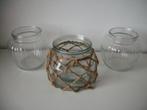 3 Potten Windlicht Glas met Touw - 15 x 13,5 - Nieuw, Ophalen of Verzenden, Nieuw