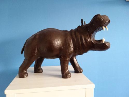Groot vintage Nijlpaard van leer., Antiek en Kunst, Curiosa en Brocante, Ophalen of Verzenden