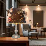 Vintage gebloemde tafellamp met glazen voet, Huis en Inrichting, Lampen | Tafellampen, Ophalen, Glas, Minder dan 50 cm