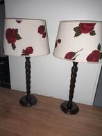 2 tafellampjes met  bloemenkap., Huis en Inrichting, Lampen | Tafellampen, Ophalen of Verzenden, Gebruikt, Hout, Minder dan 50 cm