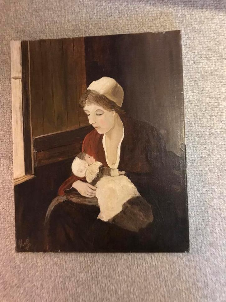 Mooi olieverfschilderij klassiek vrouw en kind  ZOEY 1982, Antiek en Kunst, Kunst | Schilderijen | Klassiek, Ophalen of Verzenden