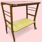 60's bijzettafel pastel roze formica, Gebruikt, 60 cm of meer, Rechthoekig, Hout