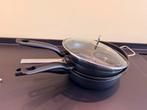 Gratis 5 pannen, Huis en Inrichting, Keuken | Potten en Pannen, Ophalen, Gebruikt, Rvs, Koekenpan of Braadpan