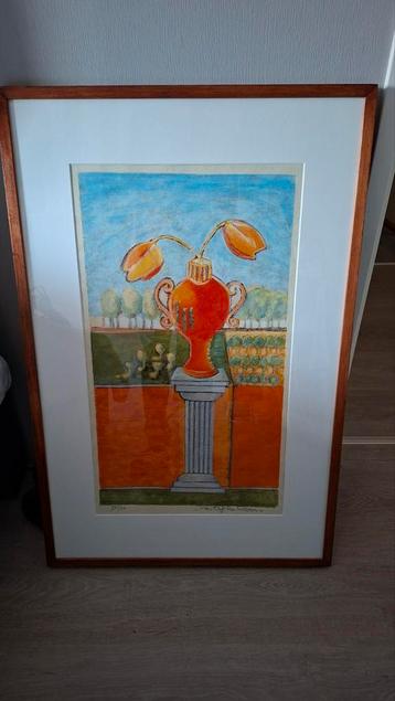 Ingelijste Zeefdruk van: Van Engelenhoven,gesigneerd  beschikbaar voor biedingen