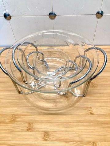 ‼️BODUM Drie glazen schalen set met metalen houders beschikbaar voor biedingen