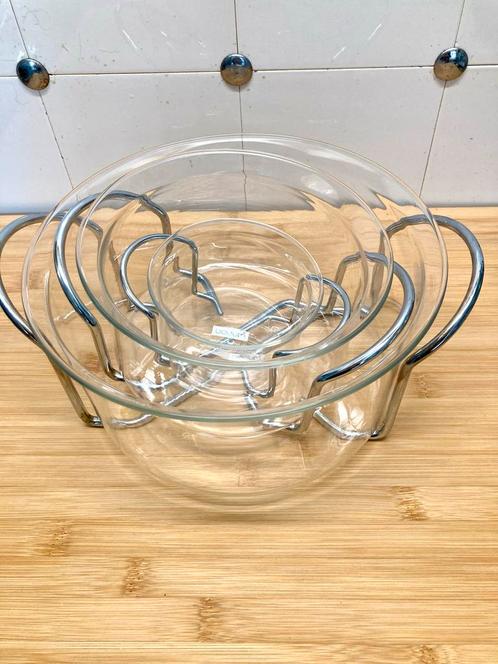 ‼️BODUM Drie glazen schalen set met metalen houders, Huis en Inrichting, Keuken | Keukenbenodigdheden, Zo goed als nieuw, Ophalen of Verzenden