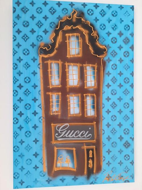 Rick Triest Gucci Amsterdam grachtenpand, Antiek en Kunst, Kunst | Schilderijen | Modern, Ophalen