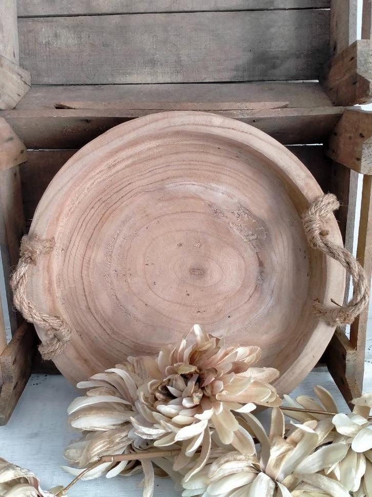 Clayre en Eef houten dienblad met touwhandvatten, Huis en Inrichting, Woonaccessoires | Dienbladen, Nieuw, Hout, Rond, Ophalen of Verzenden
