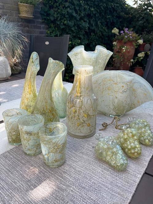 Mondgeblazen set Fidrio Holland:Vazen, glazen, druiven, vaas, Antiek en Kunst, Antiek | Glas en Kristal, Ophalen of Verzenden