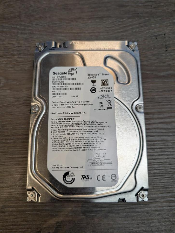 Seagate Barracuda Green 2TB harddisk (getest), Computers en Software, Harde schijven, Gebruikt, Desktop, Intern, HDD, SATA, Ophalen of Verzenden