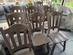 Acht houten keukenstoelen, Huis en Inrichting, Stoelen, Ophalen, Gebruikt, Landelijk, Grijs