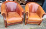 2 schapenleren club fauteuils vintage cognac + BEZORGING, Gebruikt, ., Chesterfield, Ophalen of Verzenden