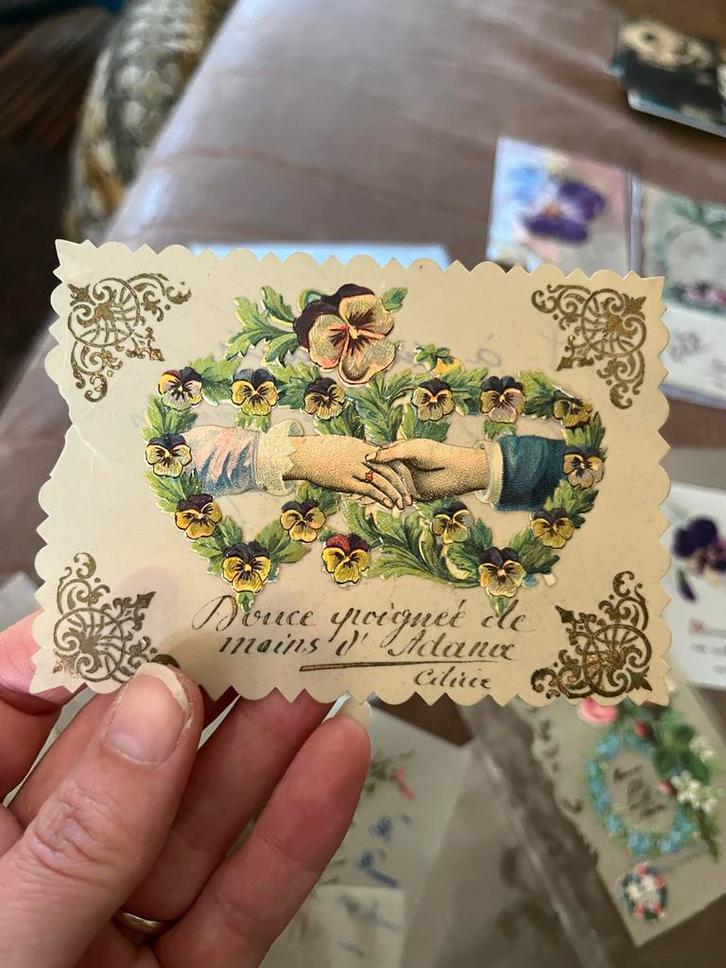 Celluloid Kaart Frankrijk Poëzie Plaatjes Brocante Curiosa, Antiek en Kunst, Curiosa en Brocante, Ophalen of Verzenden