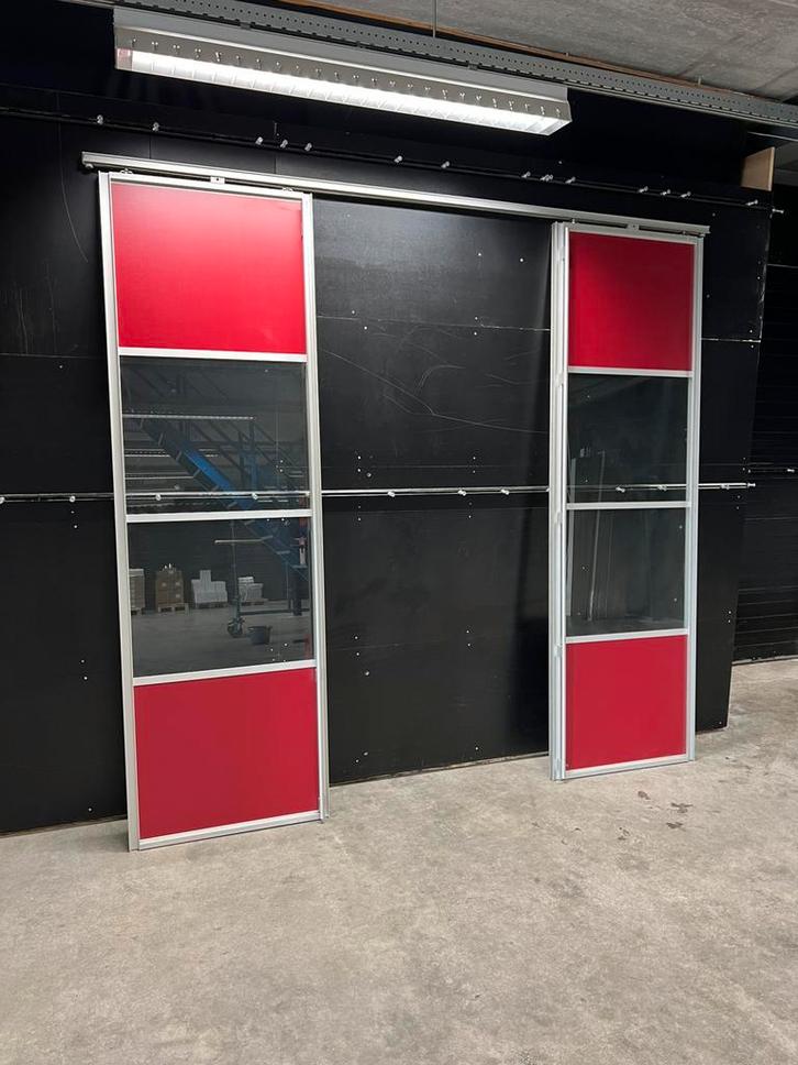 Luxe hangende dubbele schuifdeur met geleiderails., Doe-het-zelf en Verbouw, Deuren en Horren, Gebruikt, Binnendeur, 215 cm of meer