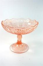 Vintage roze schaal op voet / etagère glas, Ophalen of Verzenden