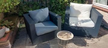 Lounchestoel set - 2 stuks met kussens. Grijs en Wit  beschikbaar voor biedingen