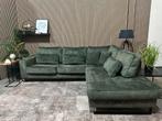 “GRATIS LEVERING” Prachtige velvet groene hoekbank! 260x220, 250 tot 300 cm, Hoekbank, Velvet, groen,zgan, zwarte pootjes, zwart