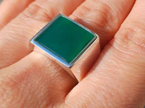 Vanoli 925 zilveren heren ring met groene agaat maat 19, Sieraden, Tassen en Uiterlijk, Ringen, Nieuw, Heer, 19 tot 20, Groen