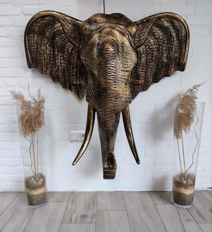 Olifanten kop XXL wand decoratie 100cm x 100cm, Verzamelen, Beelden en Beeldjes, Nieuw, Dier, Ophalen of Verzenden