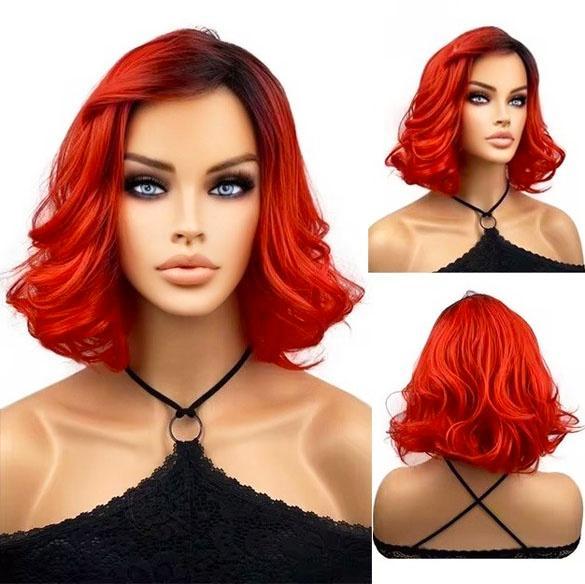 Fel rode pruik halflang bob model met speelse slag, Sieraden, Tassen en Uiterlijk, Uiterlijk | Haarverzorging, Nieuw, Pruik of Haarverlenging