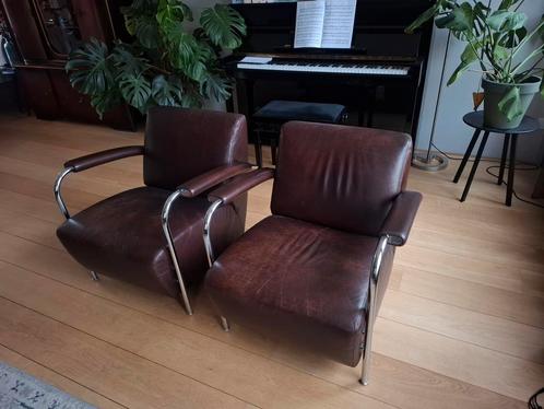 2x Leolux Scylla donkerbruin leer, samen:, Huis en Inrichting, Fauteuils, Zo goed als nieuw, Leer, 75 tot 100 cm, 75 tot 100 cm