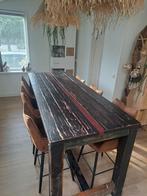 Stoere tafel met 6 krukken, Ophalen of Verzenden, Rechthoekig, 50 tot 100 cm