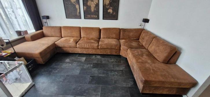 Leen Bakker Tom Large Hoekbank - Preston Cognac, Huis en Inrichting, Banken | Bankstellen, Gebruikt, Hoekbank, Vierpersoons of meer