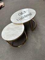Marmeren salontafel doblo rond en vierkant onderstel naar k., Huis en Inrichting, Tafels | Salontafels, 50 tot 100 cm, Rond, Nieuw