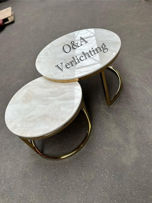 Marmeren salontafel doblo rond en vierkant onderstel naar k., Huis en Inrichting, Tafels | Salontafels, Nieuw, Minder dan 50 cm