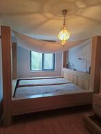 Teakhouten Goossens Hemelbed + Optie Ladenkast, Huis en Inrichting, Ophalen, Tweepersoons, Hout
