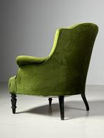 Stoel Bergère Frans antiek groen velvet, Huis en Inrichting, Stoelen, Ophalen, Gebruikt, Overige kleuren, Eén