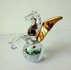 Glazen beeld Pegasus helder vleugels goudkleur Murano 3499-g, Antiek en Kunst, Antiek | Glas en Kristal, Ophalen of Verzenden