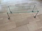 Zeer mooie design glazen salontafel of sidetable op wielen, Ophalen, 100 tot 150 cm, 50 tot 75 cm, 50 tot 100 cm