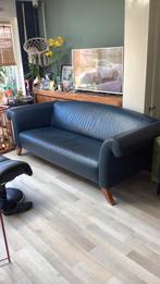 Blauw leren ruime 3 sits bank, Huis en Inrichting, Gebruikt, Modern (gallery Jan des Bouvrie), Driepersoons, Ophalen of Verzenden