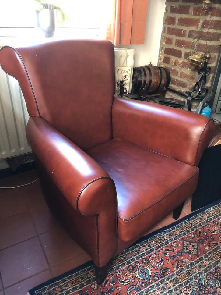 Lederen fauteuil in goede staat, Huis en Inrichting, Fauteuils, Gebruikt, Leer, 75 tot 100 cm, Minder dan 75 cm, Ophalen